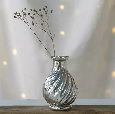 Buy Mini Bud Vase, Small Silver Glass Vase, Mercury Glass, Wedding Table, 8x13cm • 7£
