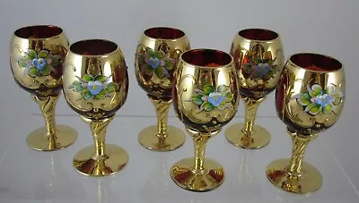 Buy Bohemia Glass - Stemmed Glasses - Hand Painted - Red / Gold -10.5 Cm Tall • 25£