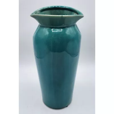 Buy Vintage Art Deco Teal Blue Majolica Glaze Art Pottery Pinched Ceramic 10” Vase • 69.89£
