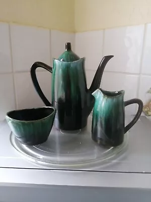 Buy Blue Mountain (Canada) Pottery Coffee Pot Set With Cream Jug & Sugar -Drip Glaze • 14.99£