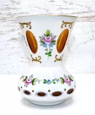 Buy Oertel Bohemian Czech White Cut To Yellow Amber Glass Friendship Cup Or Vase • 46.63£