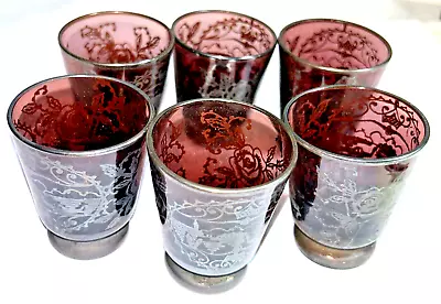 Buy Vintage Amethyst Venetian Glass With Silver Overlay ~ Set Of 6 Shot Glasses • 22.83£