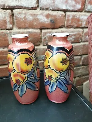 Buy Art Deco Pair Of 1930s 1940s English Lustre Vases Lovely Vibrant Colours 20cms • 9.99£