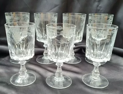 Buy Cut Glass And Etched Glass Wine Glasses X 7 - Two Sizes  • 21.99£