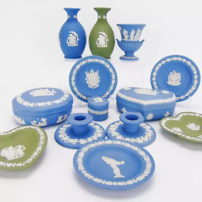Buy Wedgwood Jasperware 13 Piece Lot Inc. Vases, Trinket Boxes - Blue/Green • 74.99£