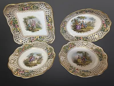 Buy ANTIQUE DRESDEN HELENA WOLFSOHN PLATES & DISHES  With COURTING COUPLE STYLE • 450£