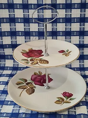 Buy Vintage Swinnertons 2 Tier 'Nestor Vellum  Red Roses Cake Stand • 9.99£