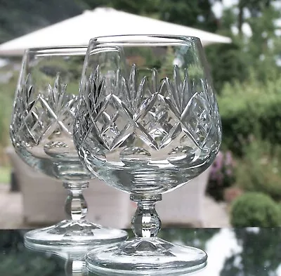 Buy Pair Lead Crystal GEORGIAN Pattern Cut Glass Brandy  Whisky Snifters - 11cm • 10£