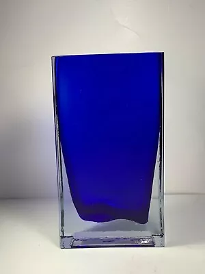 Buy Vintage Square Cobalt Blue Cased Glass Vase Made In Poland 8 In. • 41.94£