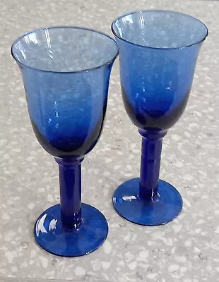 Buy 2 X Cobalt Blue Wine Goblets -  Solid Blown Glass Stems • 20£