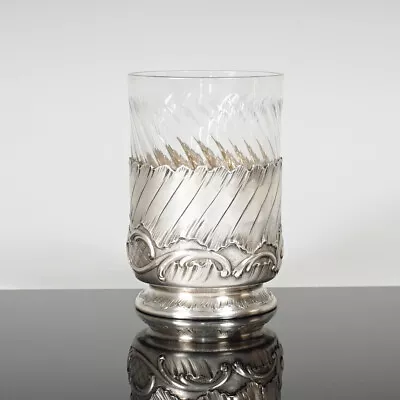 Buy Antique French Sterling Silver Spiral Fluted Cut Glass Tumbler Cup, Rocailles • 443.46£