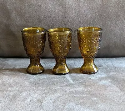 Buy Cordial Glasses 3 Vintage Amber  1970s Taiwan Sandwich Pressed Liquor Shot Glass • 14.81£