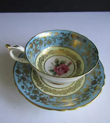 Buy Vtg Paragon Rose TEA CUP & SAUCER Aqua Blue Gold Floral 8/1934 Dbl. Warrant NICE • 31.69£