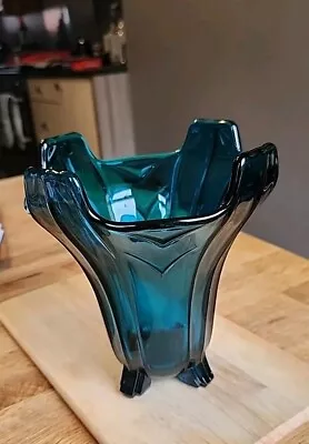 Buy Lovely Rare Vintage Sowerby Art Deco 1930's Emerald Glass Vase With 4 Small Feet • 20£