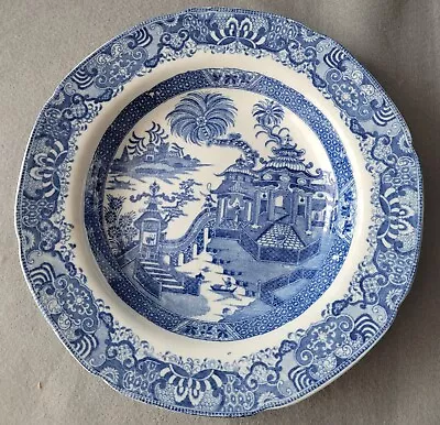 Buy Job Ridgway Pearlware Curling Palm Pattern Blue & White Soup Plate C1802-08 • 25£