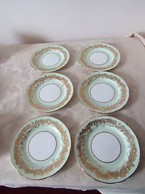 Buy Vintage Retro Hammersley Bone China Set Of 6 Tea Plates Green Gold Patterned 17c • 10.79£