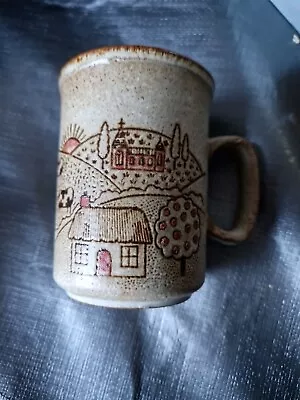 Buy Vintage Dunoon Mug Stoneware Scotland Brown Pink Lupins Windmill Village Flowers • 10£