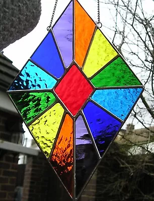 Buy Stained Glass Diamond Rainbow Suncatcher Panel Geometric Handmade In England • 78£