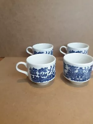 Buy Vintage Churchill Blue Willow China Coffee Tea Cup Mug Made In England X 4 • 10.89£