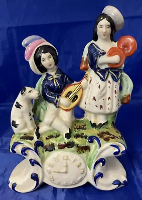Buy Staffordshire Pottery Mantle Figurine Man Woman & Dog With Clock - FREE POSTAGE • 18.95£