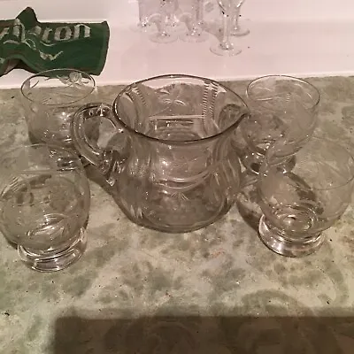 Buy Vintage Clear Crystal Cut Glass Heavy Jug And Four 4️⃣ Glasses Perfect Ring Tone • 9.99£