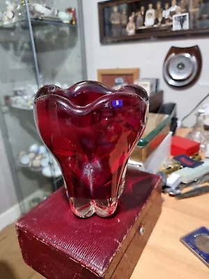 Buy Vintage Heavy Ruby Red Moler Glass Vase • 25£