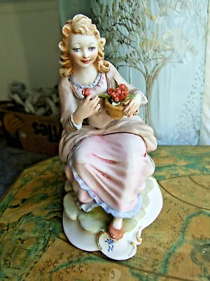 Buy Vintage Capodimonte Figurine Of A Young Girl With Roses - Signed Franco • 6.99£