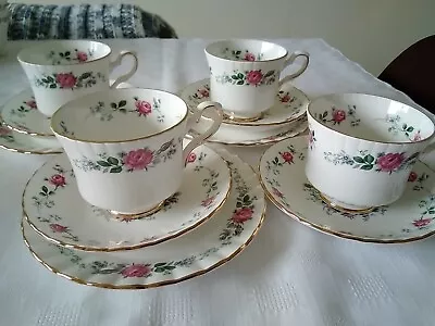 Buy  Royal Stafford Bone China Pink Roses 4 Cups & Saucers 3 Tea Plates. 11 Pieces. • 5£