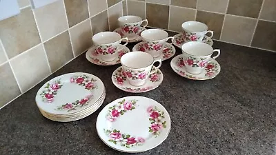 Buy Queen Anne 18 Piece Tea Set -Pretty Pink Roses -Vintage English China  • 29.95£