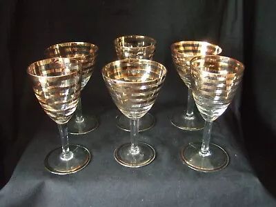 Buy 6 X Vintage  Medium Sherry Port  Liqueur   Glasses Grapes Gold Bands • 9.99£