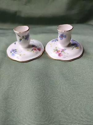 Buy Pair Crown Staffordshire Fine Bone China Floral Candlesticks 9x6cm • 18.99£