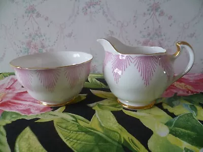 Buy Vintage Royal Vale English  China Milk Jug & Sugar Bowl Pink 9654 Retro • 7£