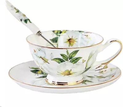 Buy Gift Set Vintage Fine Bone China Tea Cup Spoon And Saucer Set Gold Trim Fine An • 22.13£