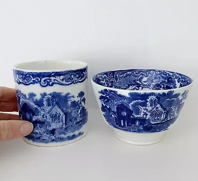 Buy Antique George Jones & Sons Blue & White Preserve Pot & Bowl - Abbey 1790 • 19.95£