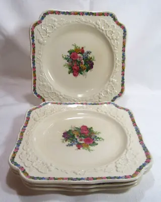 Buy Crown Ducal Ware England CHARM Four (4) Antique Square Luncheon Plates GC • 39.14£
