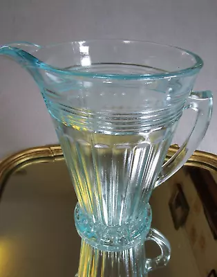 Buy Lovely Vintage Heavy Art Deco Turquoise Pressed Glass 2 Pint Blue Jug Pitcher • 10.95£