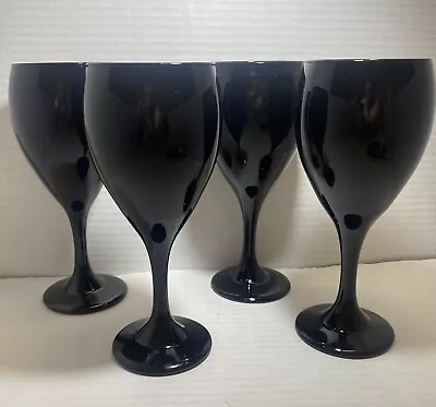 Buy 4 Vintage Libbey BLACK AMETHYST Wine Water Glass Stem Goblets HAND BLOWN 1990’s • 32.58£