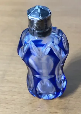 Buy Antique Cobalt Blue Cut Glass Perfume Scent Bottle White Metal Hinged Cap Repair • 30£