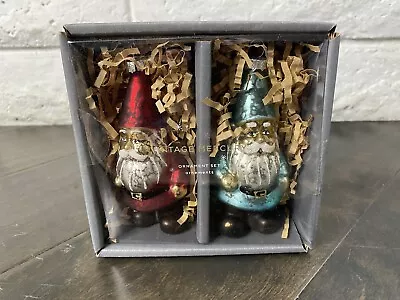 Buy NIB POTTERY BARN Mercury Glass Santa Gnomes Christmas Ornaments Red Blue • 16.77£
