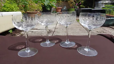 Buy 4 Edwardian Engraved/Cut Glass Champagne Coupes-Saucers Glasses • 45£