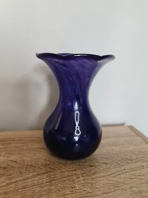 Buy Vintage Colbolt Blue Flower Glass Vase Heavy Hand Blown Art • 5£