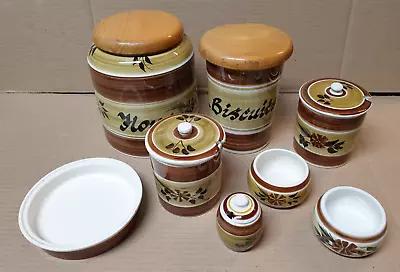 Buy Toni Raymond Brown Stripe Kitchen Items Flour Biscuit Jars Lidded Condiment Pots • 14.95£