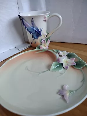 Buy Franz Porcelain Blue Butterfly Coffee And Cake Set Very Hard To Find • 145£