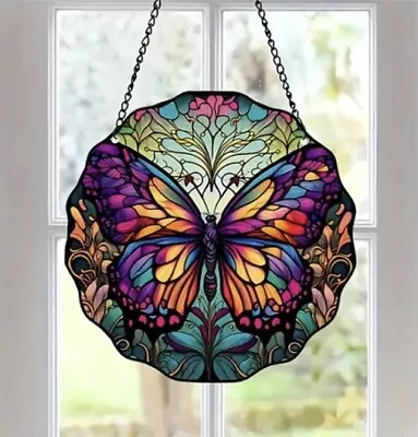 Buy Suncatcher Stained Art Hanging Decoration - Beautiful Butterfly Curved 15 Cm • 5.95£