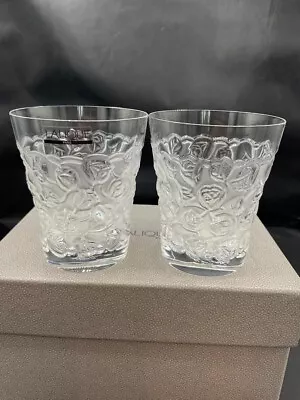 Buy LALIQUE CRYSTAL ROSE WHISKEY TUMBLER Whisky Glass Set Of 2 W/Box JP Unused • 213.55£