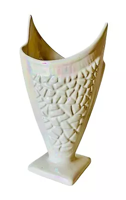 Buy Vintage Art Deco Cream Iridescent Opalescent Dramatic Vase 12 Inch • 53.59£
