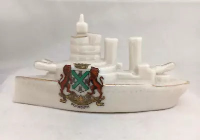 Buy CORONA CRESTED CHINA WW1 BATTLESHIP Plymouth CREST • 10£