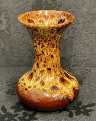 Buy VINTAGE Fosters Pottery Brown & Cream Mottled Honeycomb Drip Glaze Flower Vase • 11.18£