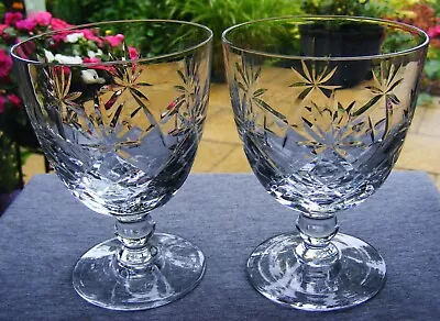Buy Pair Of Cut Glass Crystal 4 1/2  Wine Goblets - Possibly Stuart Crystal • 15£