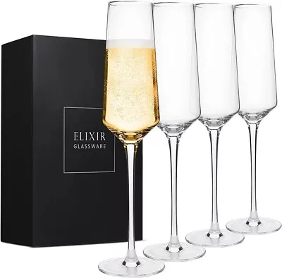 Buy ELIXIR GLASSWARE Classy Crystal Champagne Flutes Set Of 4 - New In Box • 24£